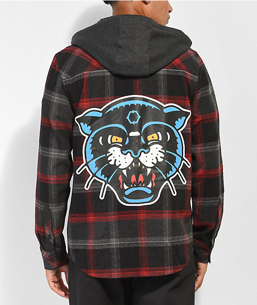 Empyre Hit Back Black, Red & Grey Hooded Flannel