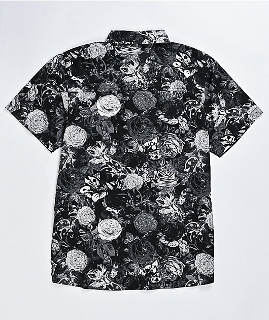 Empyre Inverted Floral Black Short Sleeve Button Up Shirt