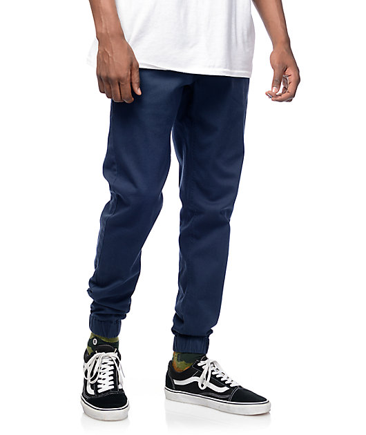 navy blue twill joggers