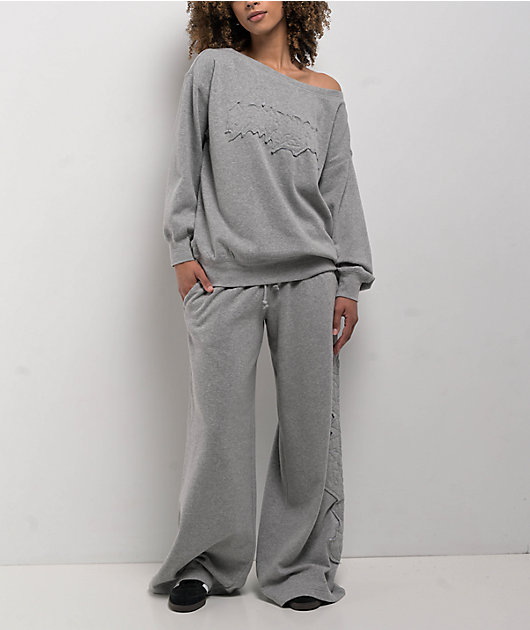 Empyre Jemma Applique Grey Oversized Wide Leg Sweatpants | Zumiez