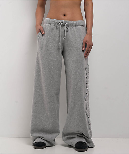 Empyre Jemma Applique Grey Oversized Wide Leg Sweatpants | Zumiez