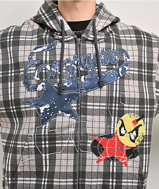 Empyre Jigsaw Grey Plaid Zip Hoodie