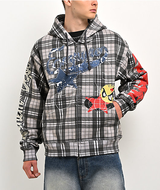 Empyre Jigsaw Grey Plaid Zip Hoodie