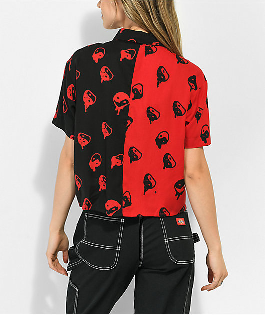 Empyre Joana Yin Yang Black & Red Short Sleeve Button Up Shirt