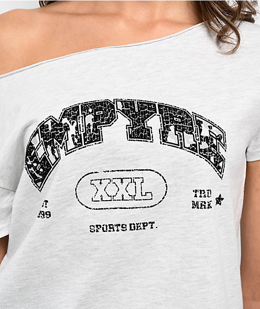 Empyre Kasey Off Shoulder Grey Boxy Crop T-Shirt