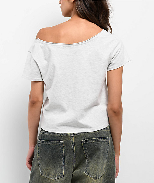 Empyre Kasey Off Shoulder Grey Boxy Crop T-Shirt