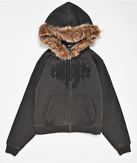 Empyre Kids Transplant Faux-Fur Brown Zip Hoodie