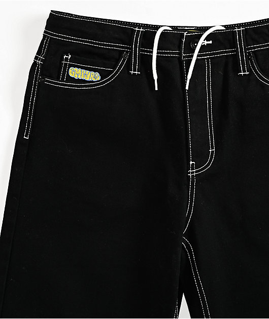 Empyre Kids Ultra Loose Embroidered Black Skate Shorts