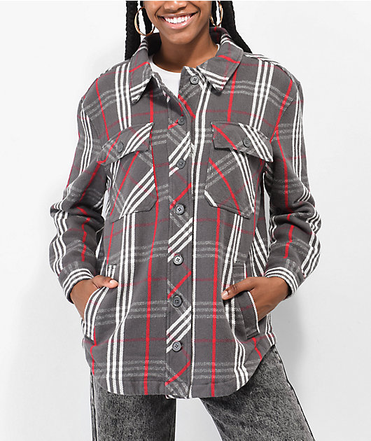 Empyre Kiva Charcoal & Red Plaid Flannel Shacket