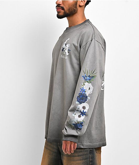 Empyre LA Floral Grey Oil Wash Long Sleeve T-Shirt
