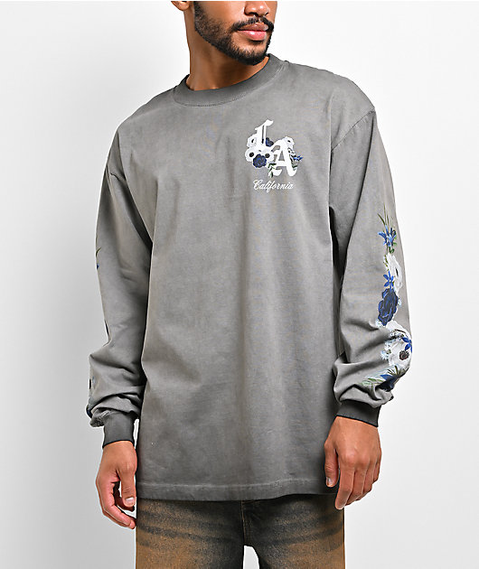 Empyre LA Floral Grey Oil Wash Long Sleeve T-Shirt