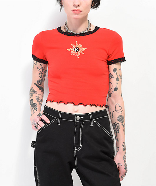 Empyre Lacey Red Lace Crop Top T-Shirt