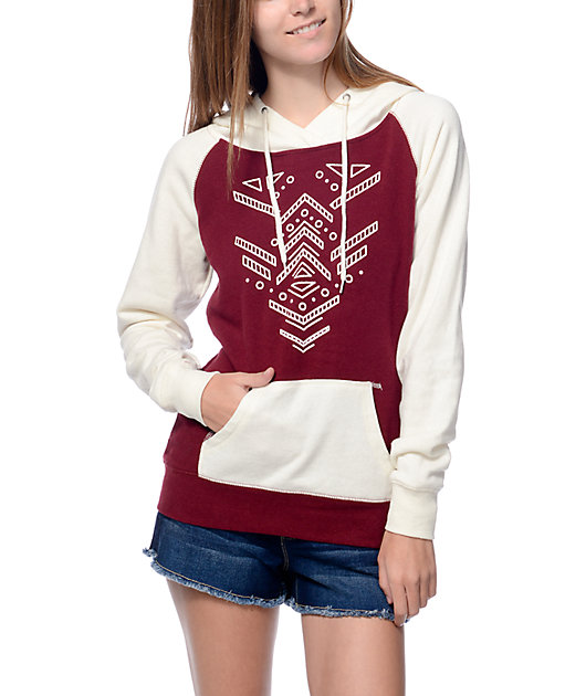 cream and red hoodie