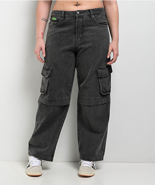 【極美品】LLERU BLACK WAX CARGO DENIM Empyre Loiter Slouchy Black Wash Cargo Denim Jeans | Zumiez
