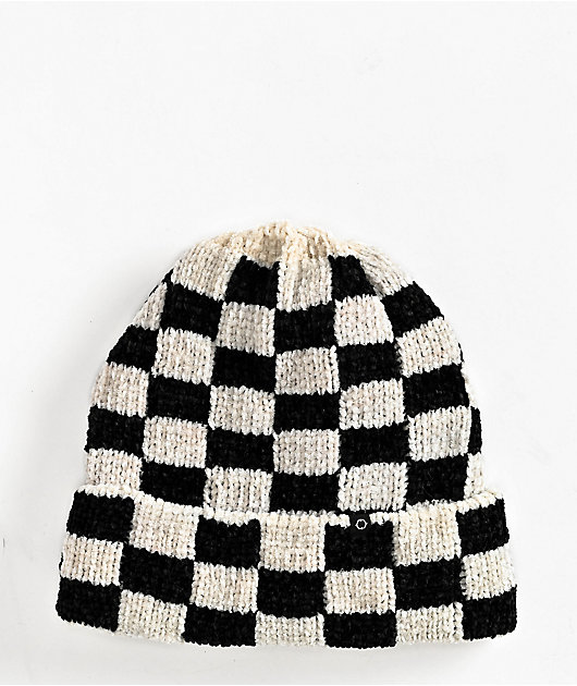 Empyre Looped Crochet Black & White Checkered Beanie | Zumiez
