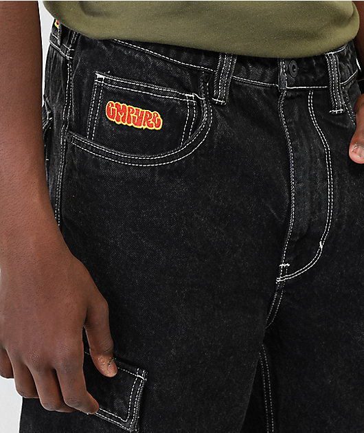 Empyre Loose Fit Black Denim Cargo Skate Jeans