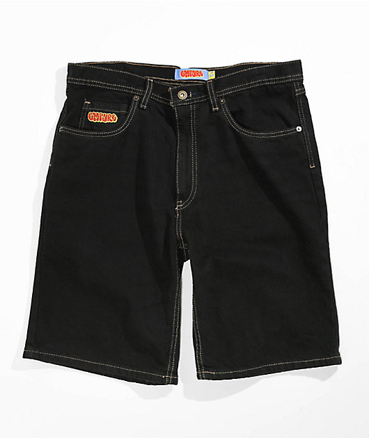 Empyre Loose Fit Black Denim Skate Shorts