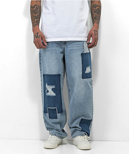 Aap Chirurgie uitbarsting Empyre Loose Fit Light Blue Patch Work Denim Skate Jeans