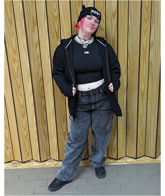 Empyre Loose Fit Sk8 Black Acid Wash Corduroy Skate Pants | Zumiez