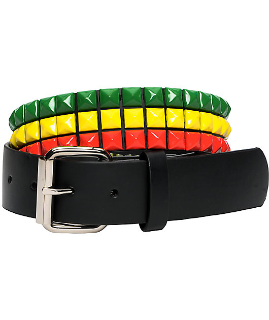 Empyre Main 3 Row Irie Rasta Pyramid Studded Belt