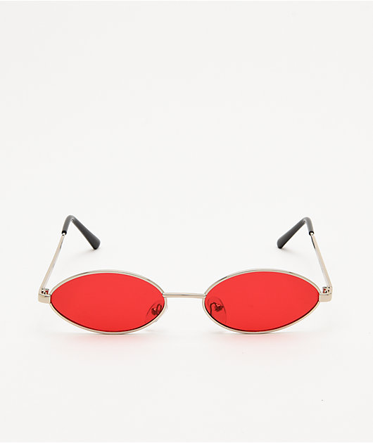 Alice Verstikkend versneller Empyre Miller Mini Oval Red & Silver Sunglasses