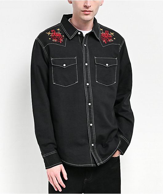 Fashion black denim button up