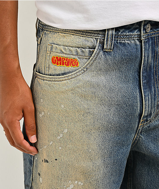Empyre Paint N Blast Blue Wash Loose Fit Skate Jeans
