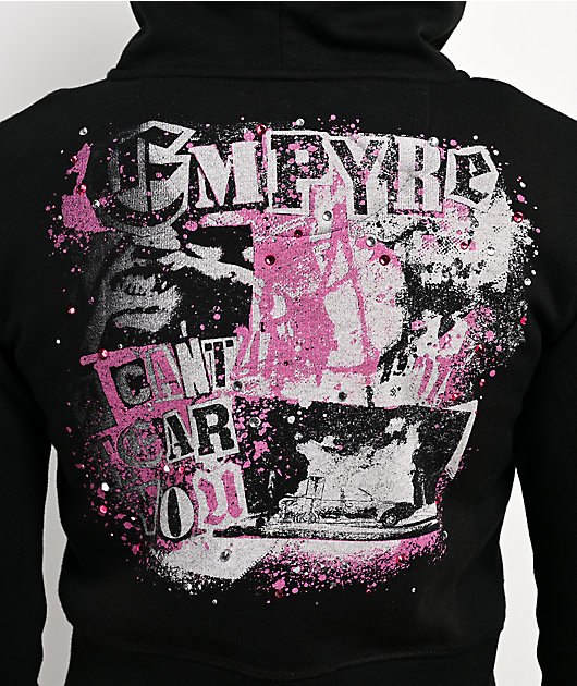 Empyre Pink Riot Black Crop Zip Hoodie