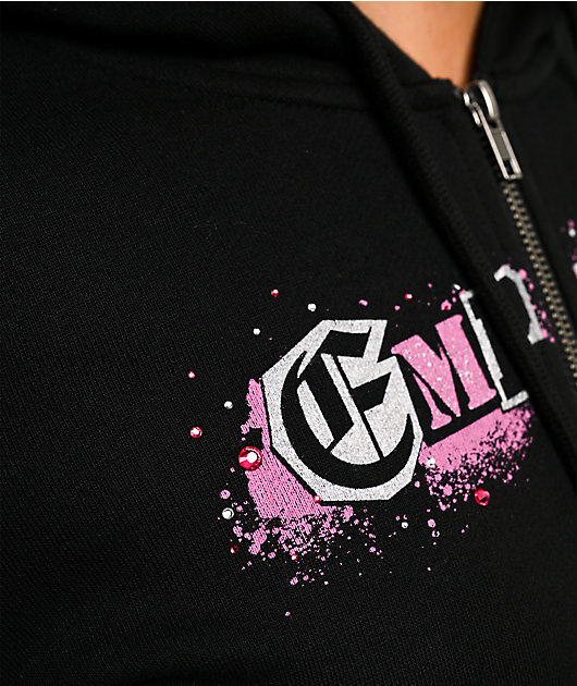 Empyre Pink Riot Black Crop Zip Hoodie