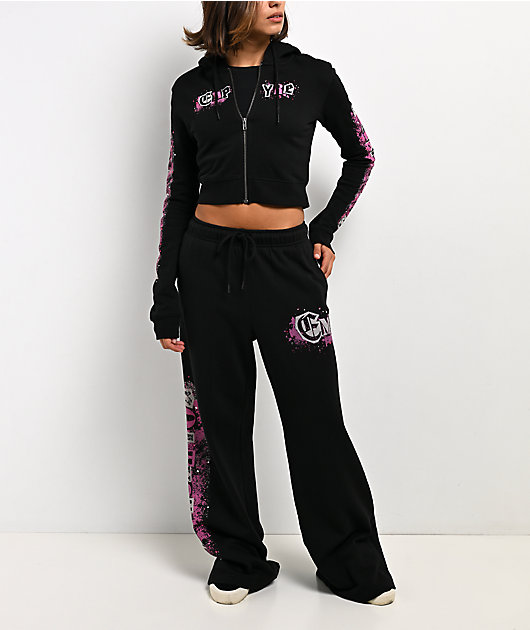 Empyre Pink Riot Black Crop Zip Hoodie