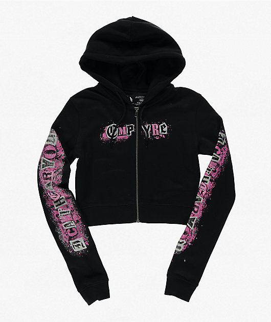 Empyre Pink Riot Black Crop Zip Hoodie