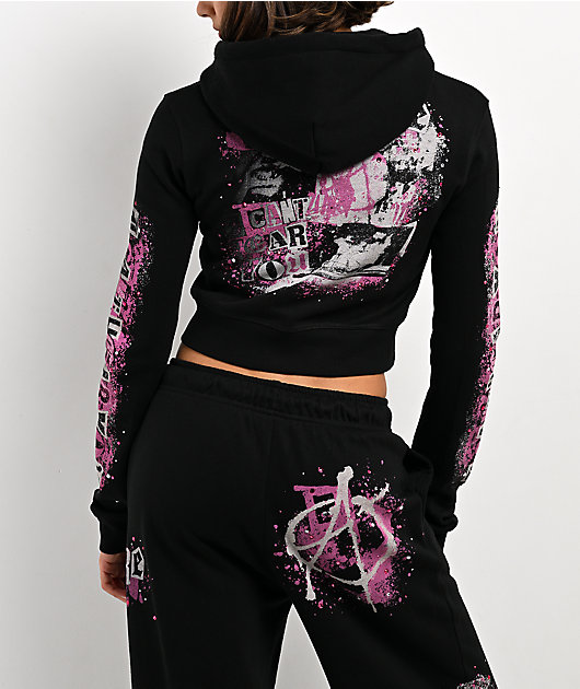 Empyre Pink Riot Black Crop Zip Hoodie