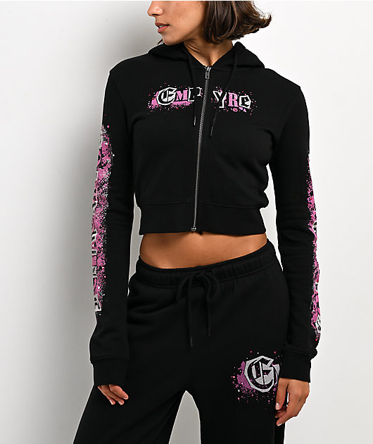 Empyre Pink Riot Black Crop Zip Hoodie