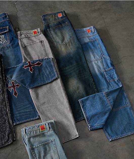 Empyre Ramp Blue Dirty Wash Ultra Wide Skate Jeans | Zumiez