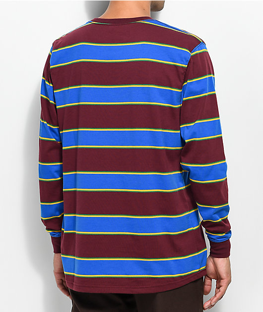 Empyre Recon Burgundy, Blue, Green & Yellow Striped Long Sleeve T-Shirt