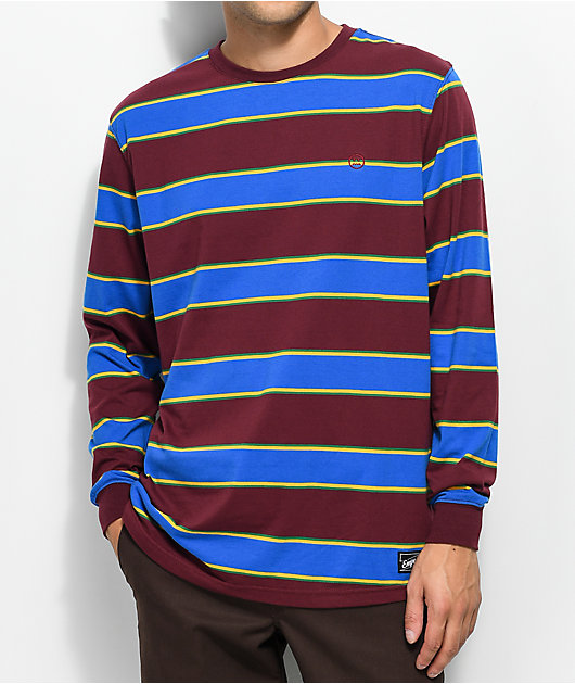 blue and yellow striped long sleeve shirt