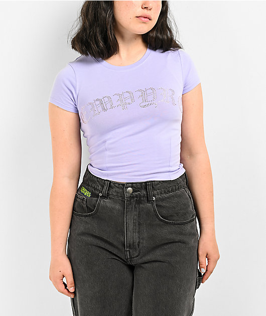 Empyre Rhinestone Gothic Purple Crop T-Shirt | Zumiez