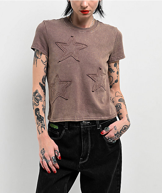 Empyre Ricky Deep Taupe Wash Crop T-Shirt