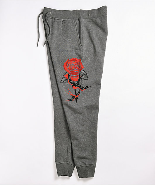 Rock Kids Jogger Pants in Grey with Rose Design