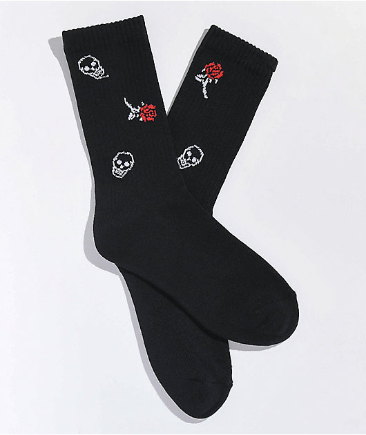 Empyre Rose Skull Black Crew Socks