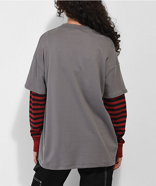 Empyre Roxie Love Song Grey & Red Layered Long Sleeve T-Shirt