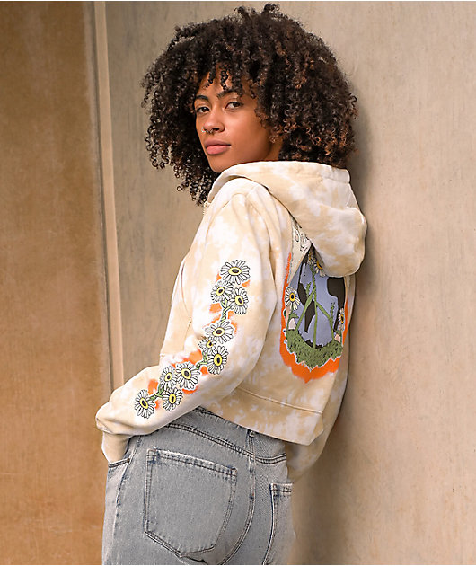 Empyre Rudy Grow Peace Sudadera con capucha y cremallera Tie Dye tostado cortada