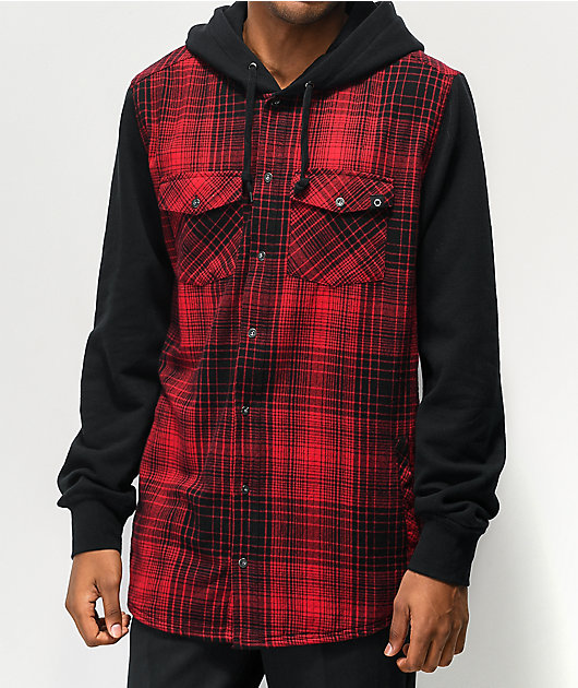 Empyre Rustin Red & Black Hooded Flannel Shirt