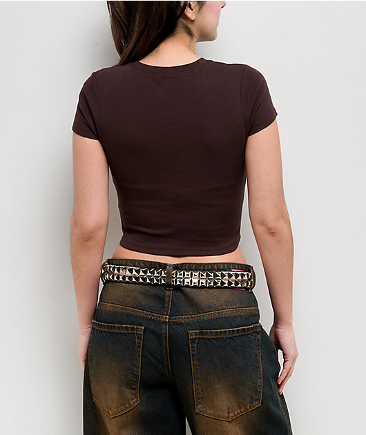 Empyre Sara Brown Ribbed Crop T-Shirt
