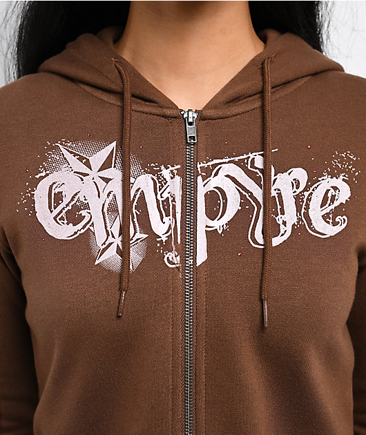 Empyre Scene Brown Crop Zip Hoodie