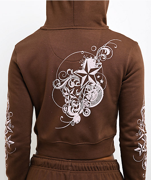 Empyre Scene Brown Crop Zip Hoodie
