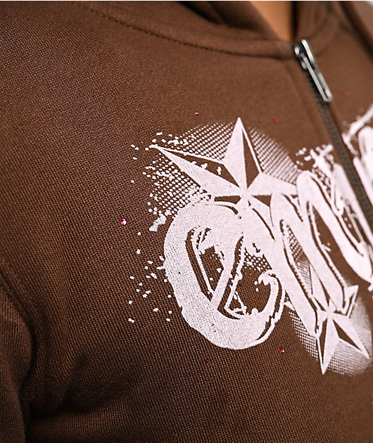 Empyre Scene Brown Crop Zip Hoodie