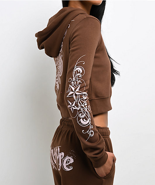 Empyre Scene Brown Crop Zip Hoodie