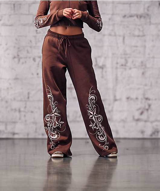 Empyre Scene Brown Wide Leg Sweatpants