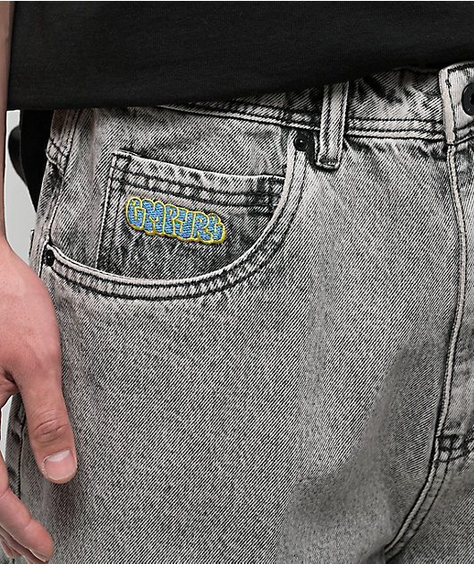 Empyre Scramble Ultra Wide Grey Wash Denim Skate Shorts